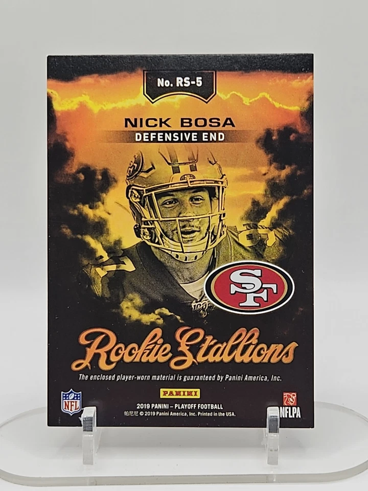 2019 Panini Playoff Nick Bosa (RC) RELIC Rookie Stallions SF 49ers #RS-5 - Image 2 of 2