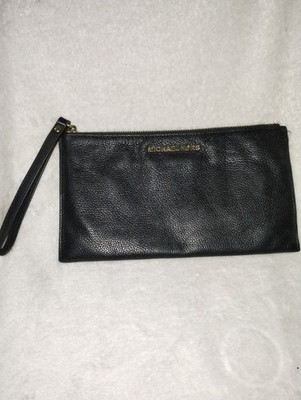 Michael Kors Large Zip Clutch Wristlet Black Pebbled 