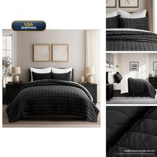 EverGrace Stitch Pearl Velvet Quilt Set, King Size, Black