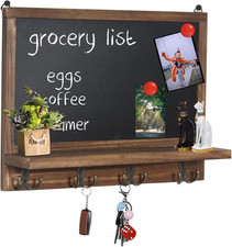 UNHO Wall Mounted Chalkboard with Hooks, 42X30Cm Kitchen Blackboard Memo Board F
