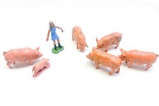 Vintage Britains Farm White Pig Boar Sow Farm Girl plastic figures