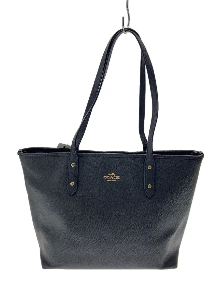 COACH Tote Bag Leather BLK Plain