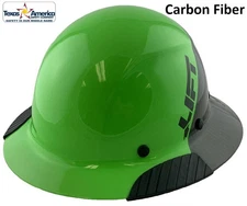 DAX Actual Carbon Fiber Full Brim Lift Safety Hard Hat - 50/50 Black and Green