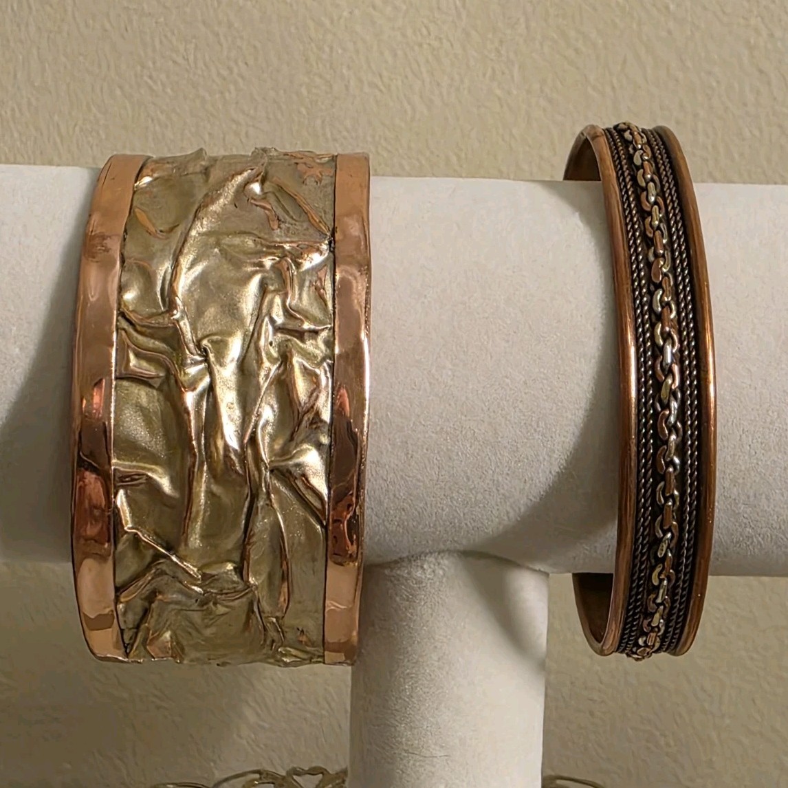Handcrafted Copper Cuff Bracelets Set Textured Br… - image 1