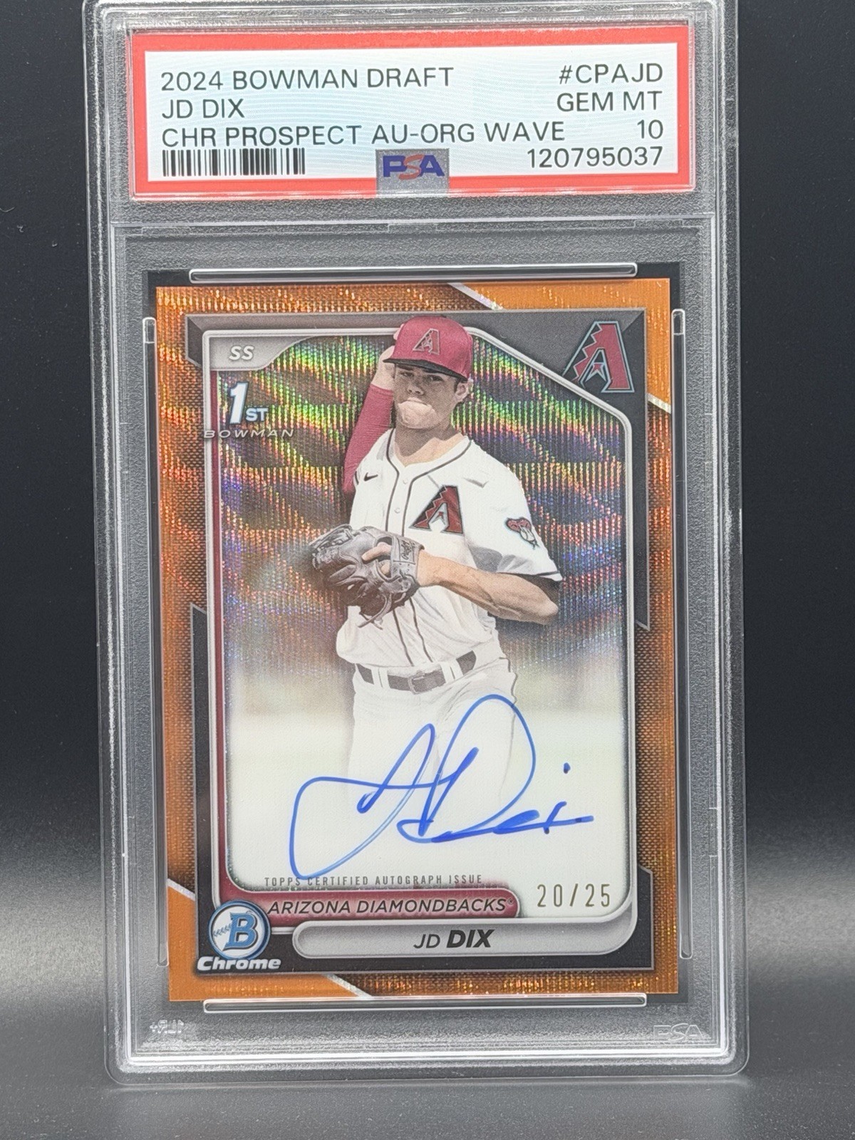 2024 Bowman Draft Chrome - JD Dix Orange Wave /25 Auto PSA 10 Low Pop Gem