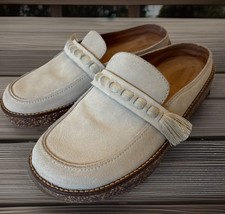Lucky Brand Taniae Leather Mules Loafers Ivory Cream Tassel 6.5 M 37 Preppy Boho