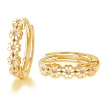 Small Gold Hoop Earrings for Women Flower Champagne Cubic Zircon Huggie Earrings