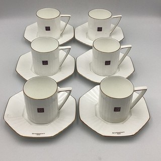 Givenchy Paris Yamaka Bone China Octagonal Cup Saucer Set of 6 TE#8125