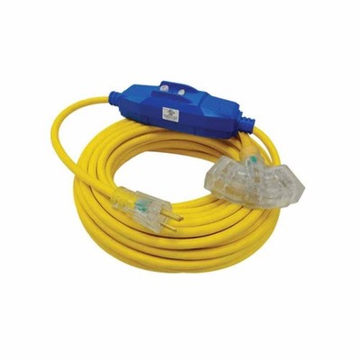 Voltec 05-00385 50ft 12/3 SJTW Extension Cord w/ Inline GFCI Triple Tap