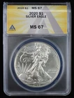 2020 American Silver Eagle $1 ANACS MS 67  1oz .999 Fine Silver