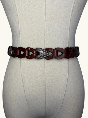 Brighton Vintage 1996 Brown Leather Link Belt Silver Western Buckle 92807 Size S - Picture 2 of 5