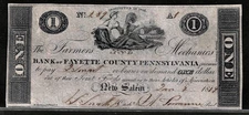 Jan 7, 1817 New Salem PA Bank of Fayette County Pennsylvania $1 Obsolete Note