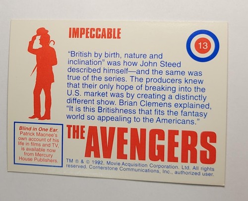 Vintage 1992 The Avengers John Steed Trading Card #13 Impeccable Cornerstone TV - Picture 2 of 3