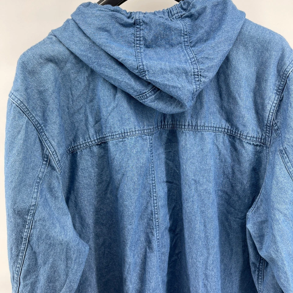 Woman Within Denim Hooded Jacket Womens 4X Blue Chambray Pockets Zip Lightweight - Image 4 of 4