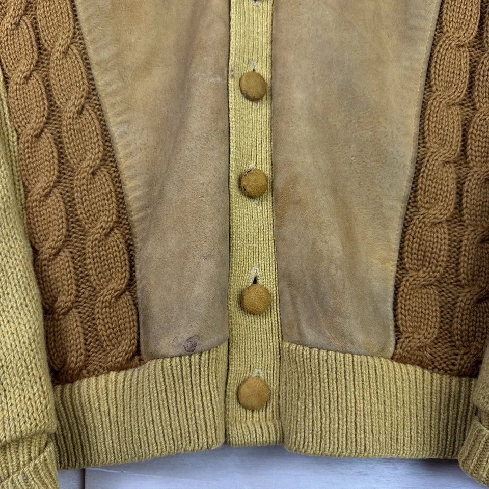 Cárdigan De Colección Años 60 Goldenrod 2 Capas Lana Tejido con Cable Gamuza Frontal Talla M WPL 7122 Foto 2 de 4