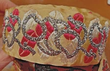 vintage embroidered 1960s trim 2 1/4" jacquard ribbon silk metallic 1yd France
