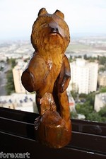 Vintage Carved Wood Russian Bear Wooden Folk Art Figurine Home Decor Collectible