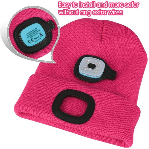 LED Knitted Beanie Hats With USB Rechargeable, Kids High Powered Head Lamp Light - Picture 28 of 66