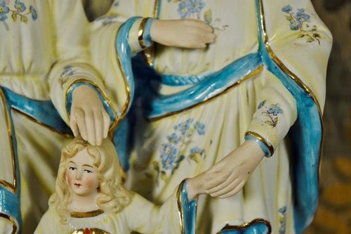 Schöne große antike religiöse Biskusstatue, Heilige Familie Jesus, Josef, Maria - Bild 12 von 24