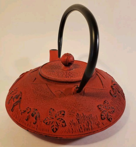 Asiatische Gusseisen Rot Teekanne Elefanten & Blumen Berg Design Sieb Griff - Bild 7 von 20