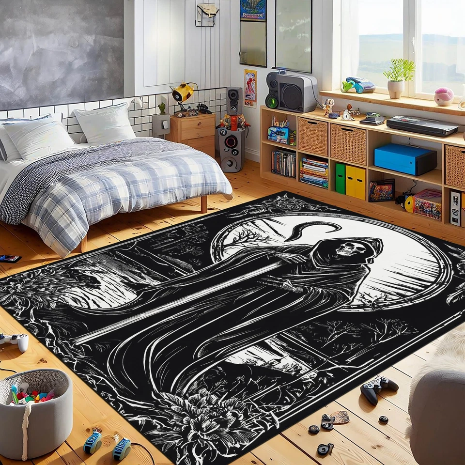 Alfombra de terror de la muerte, alfombra gótica, alfombra de alma, alfombra fantástica, alfombra de terror, alfombra de baño, Foto 4 de 4