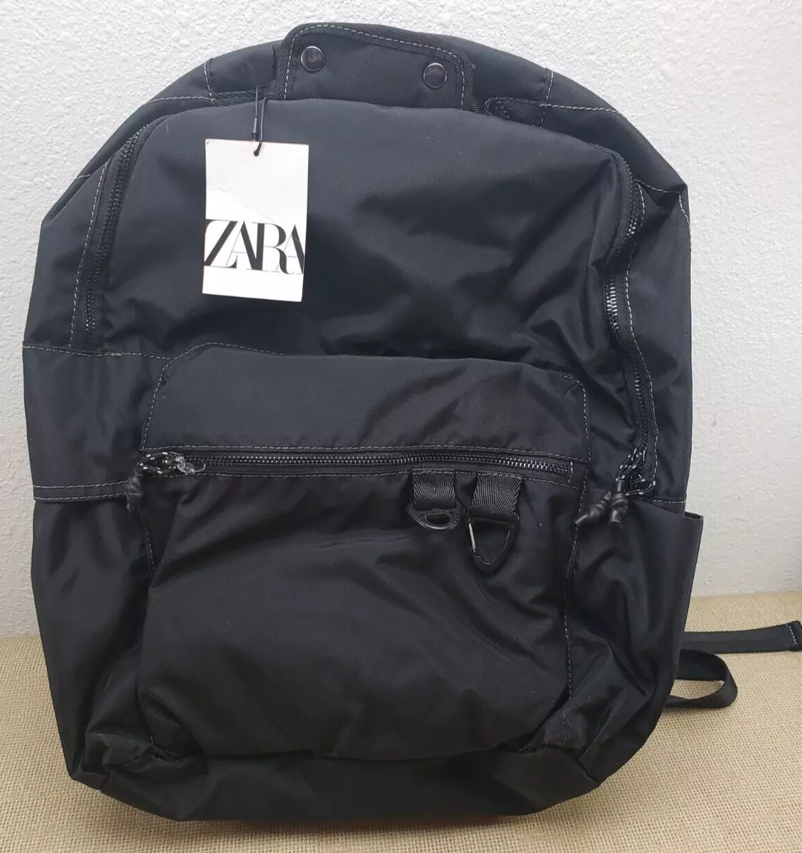 Zara Black Backpack Multi Pocket Nylon Bag with 15