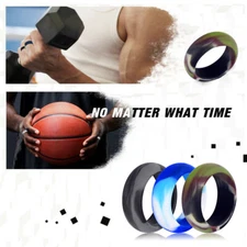 Silicone Wedding Rings for Men Breathable Rubber Engagement Bands Ring 8mm Wide