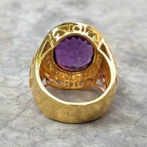 3.50CT Amethyst Wedding Band Men's Pinky Lab-Created Ring 14k Yellow Gold Finish - Image 4 of 4