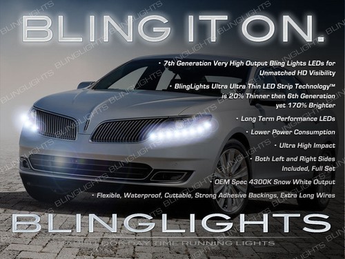 Lincoln MKS White LED DRL Head Light Strips Day Time Running Lamps Kit Set Pair