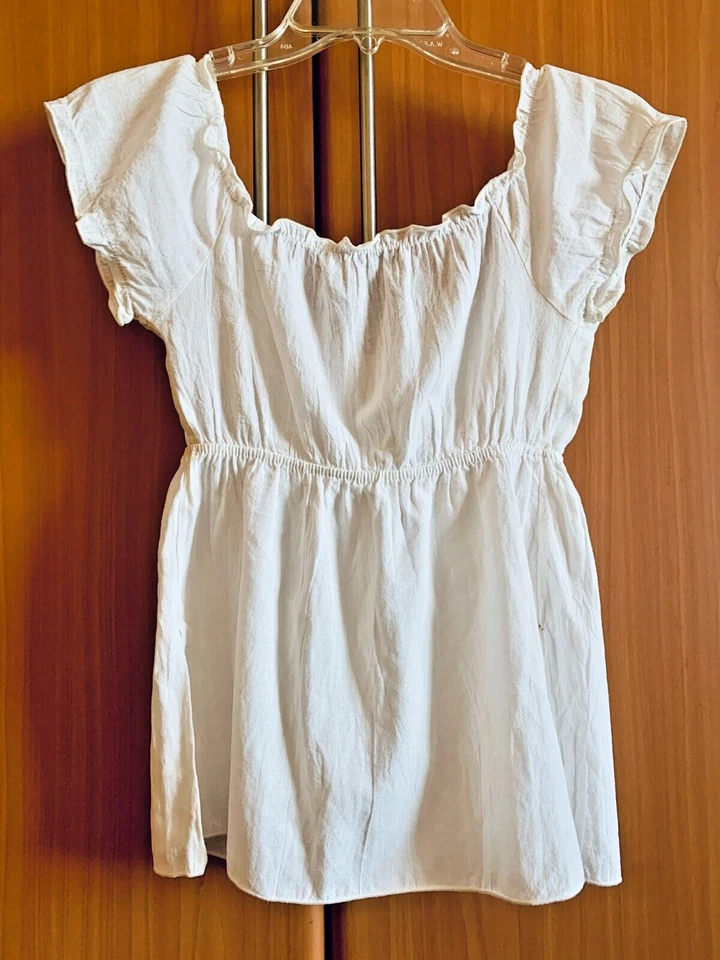Soprano Women’s Blouse With Lace Cotton Off-White Short Sleeve Size S - Image 2 of 4
