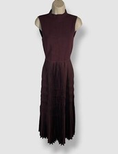  595 Theory Women's Purple Sleeveless Satin Pleated Combo Midi Dress Size S