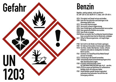 Gefahrstoffkennzeichnung Benzin nach GHS, Folie, 210x148 mm, Idx 2019