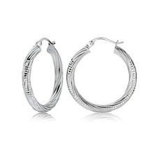 Sterling Silver 3mm Textured Twist Round Hoop Earrings, 20mm