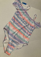 NWT Lucky Brand Blue Tint Stripe 1pc Swimsuit XL 16 Girls SR 46
