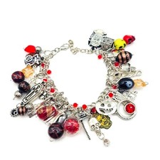 Handmade HORROR, HALLOWEEN over stuffed beaded silver charm bracelet. New