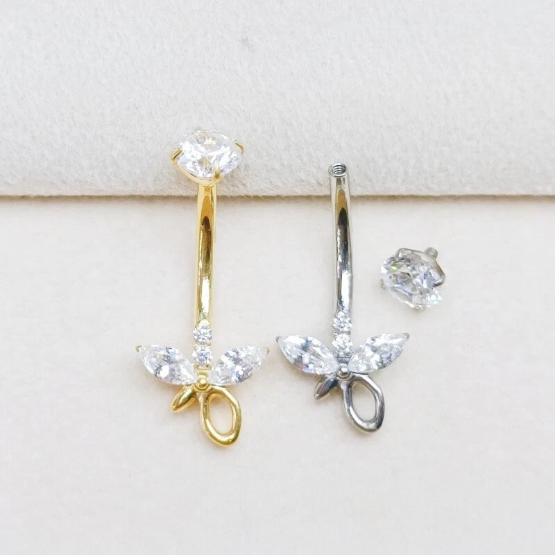 Piercing corporal ombligo brillo 10 piezas g23 titanio F136 mariposa circonita cúbica 14G Foto 4 de 4