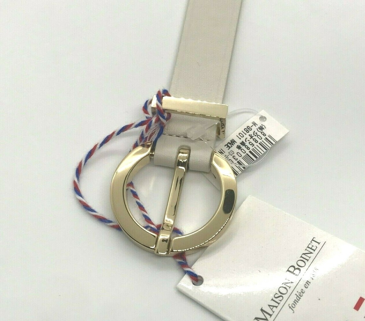【MAISON BOINET】Adjustable plate bracelet Maison Boinet France White Leather Circle Belt Bracelet