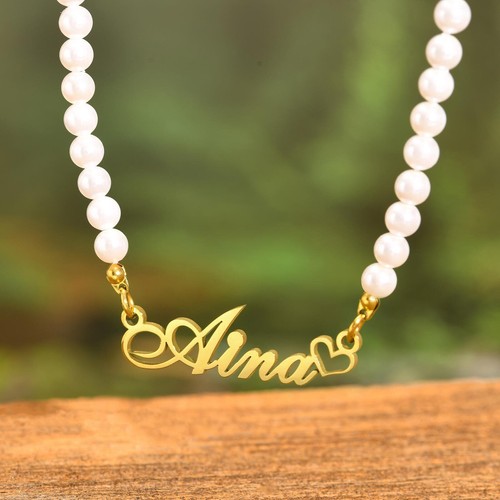 Collar Gargantilla Clásico Perla Blanca Imitación Personalizado Nombre Personalizado Collar - Imagen 5 de 13