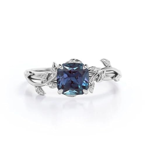 Juego de anillos de compromiso vintage Art Deco de 1 quilate de fuego alejandrita corte cojín, rosa - Imagen 1 de 4