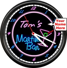 Personalized 50's Martini Bar Retro Neon Colors NO LIGHT Lounge Sign Wall Clock