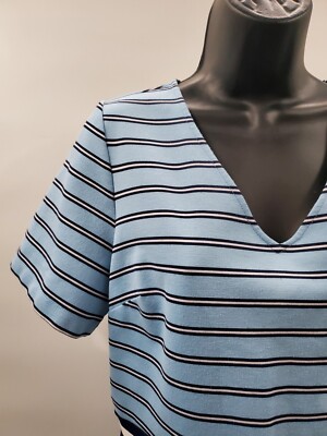 Draper James Women's Ponte Short Sleeve Blue White Striped A-line Dress - Size L