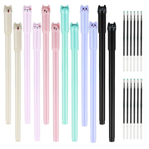Lot De 12 Stylos Gel En Forme De Chat 0,5 Mm | Encre Noire, Design Kawaii | Cadeaux Mignons Pour école, Bureau