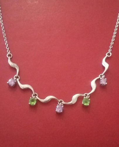 Collier Maille Forçat Argent Sterling Avec Améthystes Et Péridots - Neuf Sans Emballage
