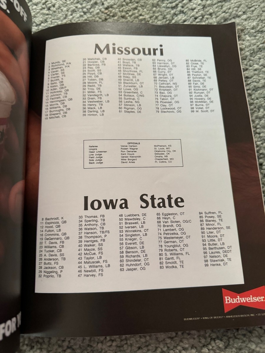 1984 Missouri Tigers Mizzou Iowa State Cyclones Football Program Alex  Espinoza