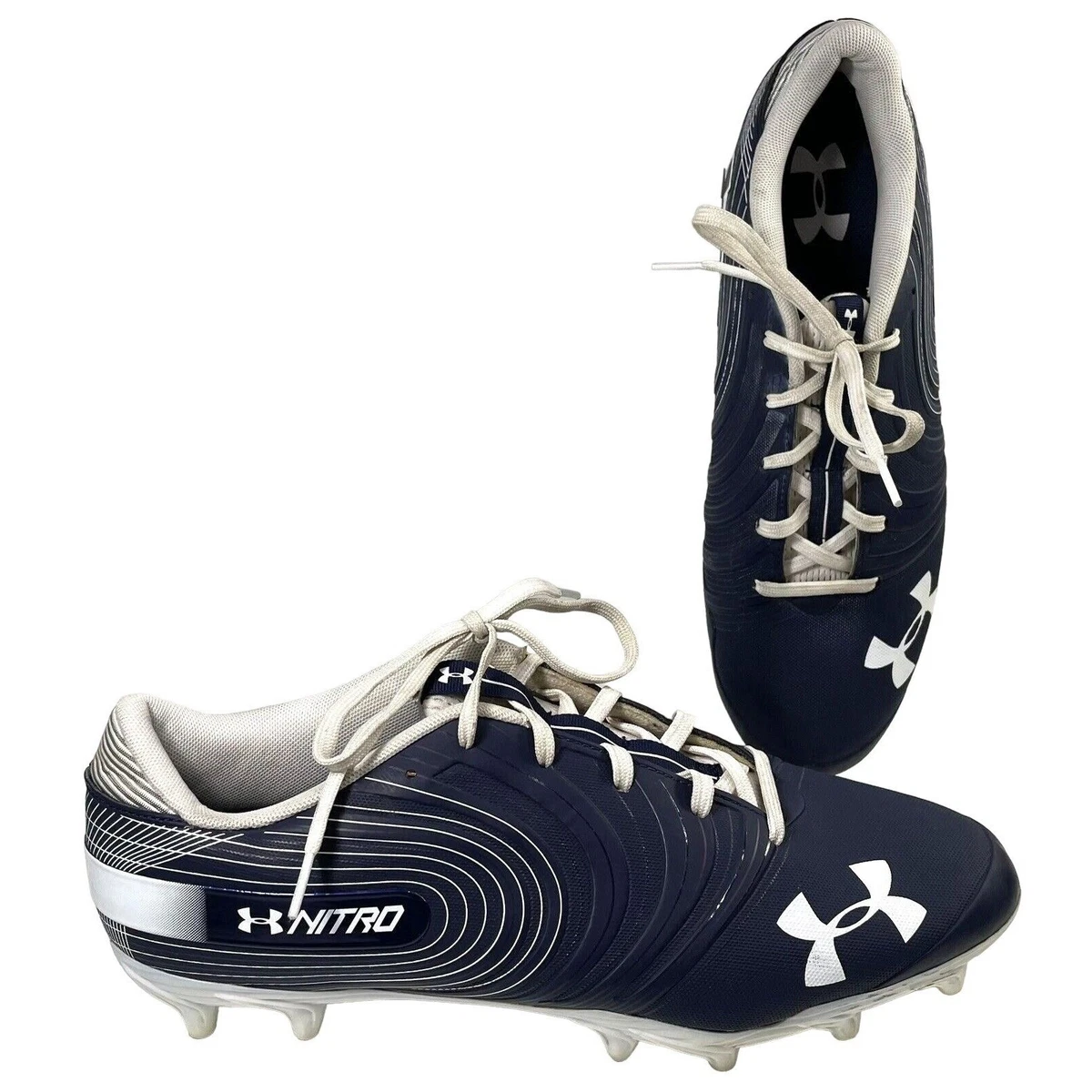 Under Armour Nitro Low MC Mens Football Cleats Navy White Logo Athletic Shoes 13
