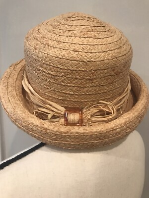 Jennifer Moore Straw Hat Rolled Brim And Raffia Band With Acrylic Buckle No  Size