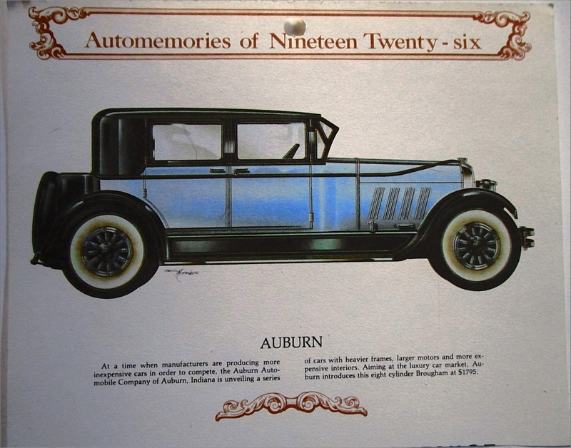1926 Auburn Broughmam car calendar print (blue & black)