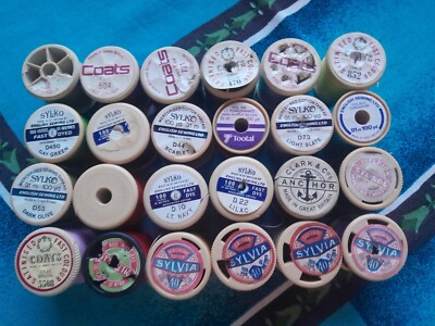 24 Vintage Cotton Reels Sylko Coats Sylvia Clark Co With Thread UK