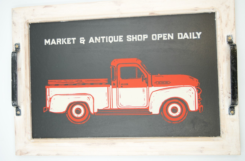 Enseigne de marché et de magasin ancienne avec poignées - Art mural / plateau de table encadré rustique