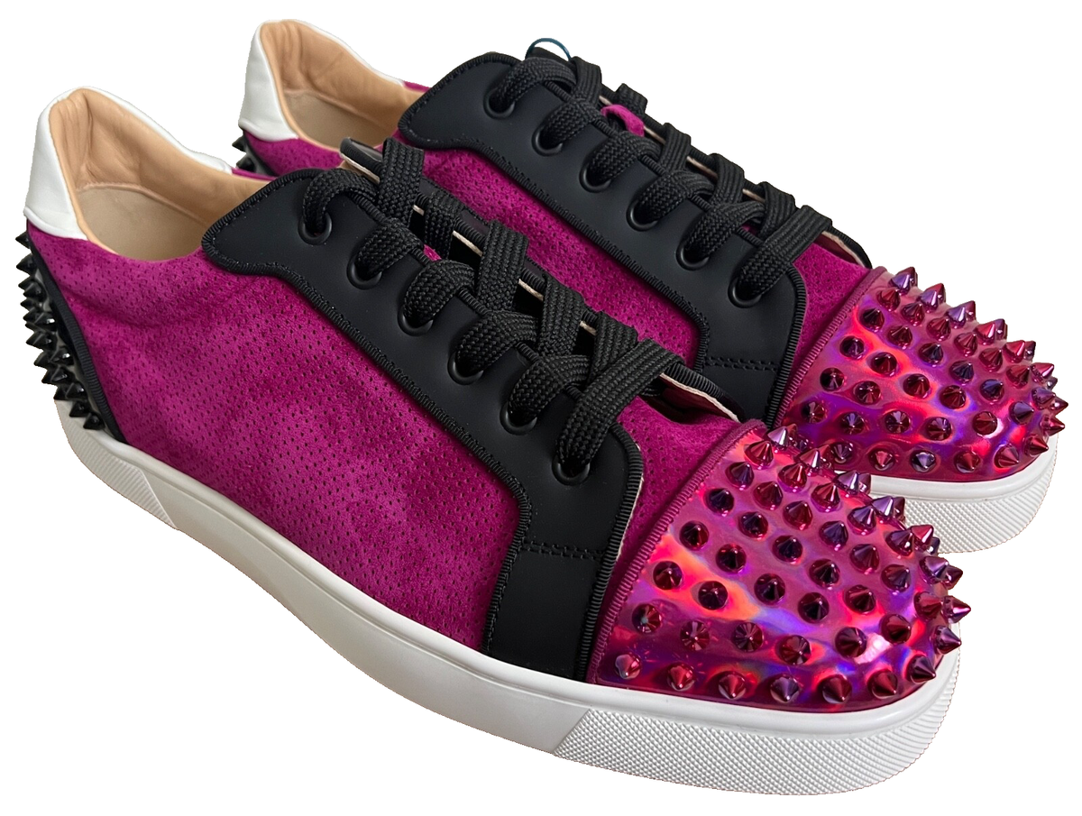 New Christian Louboutin Seavaste Spikes Magenta Suede Low Top